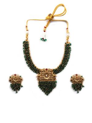Gold plated green peacock hydra necklace set 3