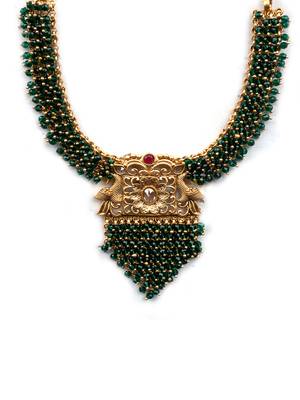 Gold plated green peacock hydra necklace set 4