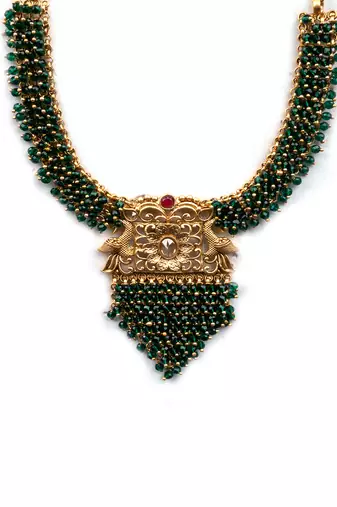 Gold plated green peacock hydra necklace set