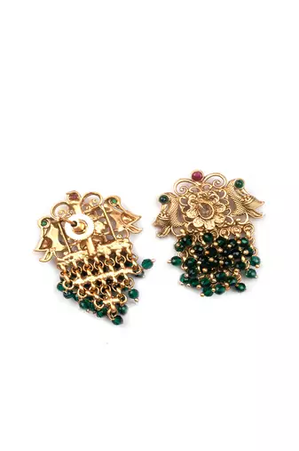 Gold plated green peacock hydra necklace set