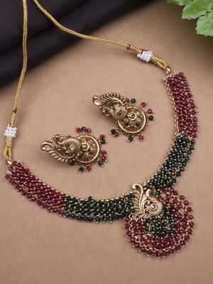 Gold plated ruby green mayuraksh hydra necklace set 1