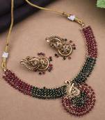 Gold plated ruby green mayuraksh hydra necklace set
