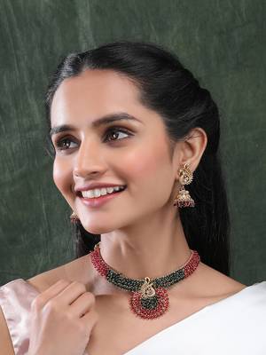 Gold plated ruby green mayuraksh hydra necklace set 2