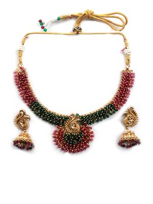 Gold plated ruby green mayuraksh hydra necklace set 3