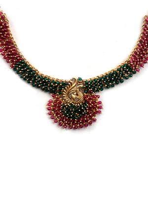 Gold plated ruby green mayuraksh hydra necklace set 4
