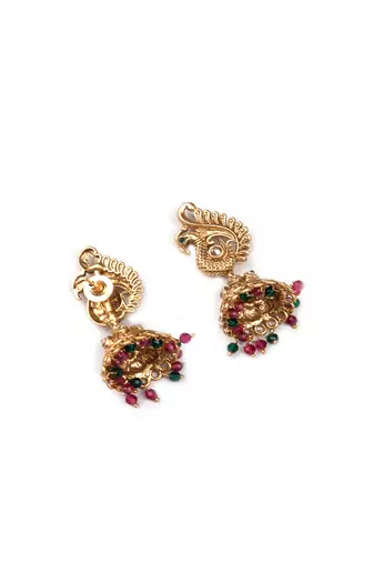Gold plated ruby green mayuraksh hydra necklace set