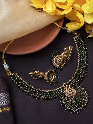 Gold plated green mayuraksh hydra necklace set 1