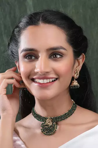 Gold plated green mayuraksh hydra necklace set