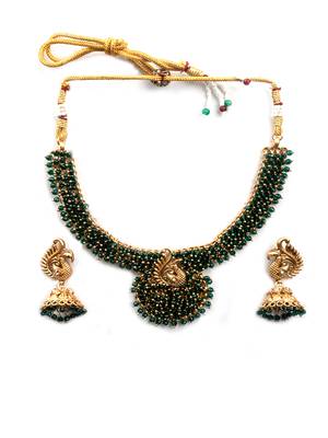 Gold plated green mayuraksh hydra necklace set 3