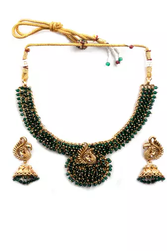 Gold plated green mayuraksh hydra necklace set