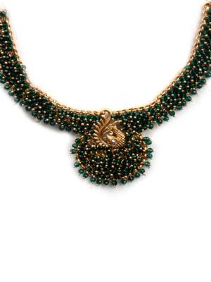 Gold plated green mayuraksh hydra necklace set 4
