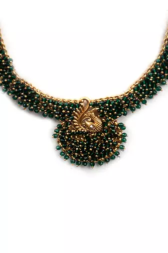 Gold plated green mayuraksh hydra necklace set