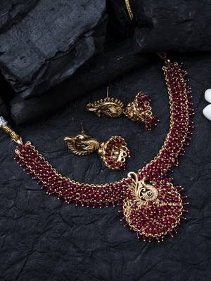 Gold plated ruby mayuraksh hydra necklace set 1