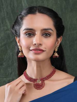Gold plated ruby mayuraksh hydra necklace set 2