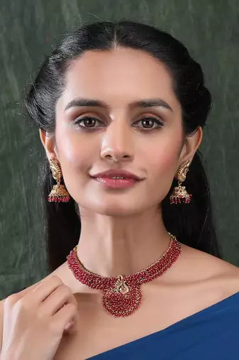 Gold plated ruby mayuraksh hydra necklace set