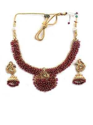 Gold plated ruby mayuraksh hydra necklace set 3