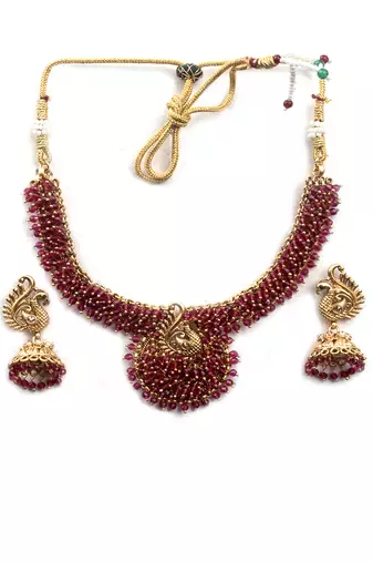 Gold plated ruby mayuraksh hydra necklace set