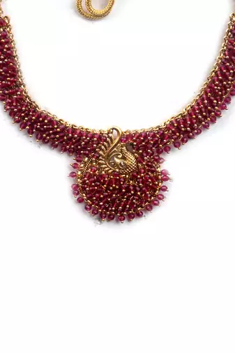 Gold plated ruby mayuraksh hydra necklace set