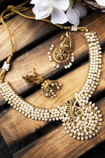 Gold plated mayuraksh hydra necklace set