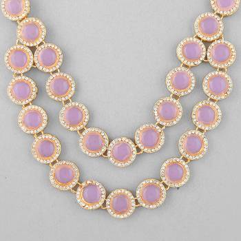 Sasha  pink multi layered pink kundan jewelry set with necklace, earrings and maang tikka 4