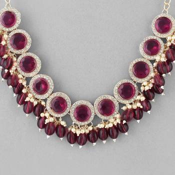 Sasha  bridal golden $ ruby pink kundan cz jewelry set for women & girld, necklace and earrings with ring and mang tikka 4