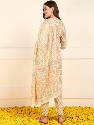 women orange pure cotton floral embroidered straight kurta trouser with dupatta 4