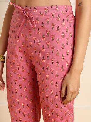 women pink pure cotton floral embroidered a-line kurta trouser with dupatta 3