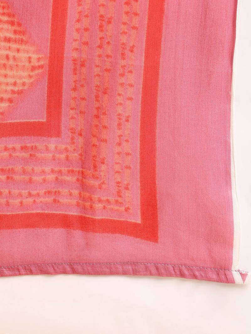 women pink pure cotton floral embroidered a-line kurta trouser with dupatta