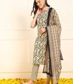 women black pure cotton floral printed straight kurta trouser with dupatta