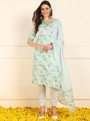 women white pure cotton floral printed straight kurta trouser with dupatta 1