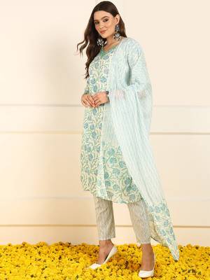 women white pure cotton floral printed straight kurta trouser with dupatta 2