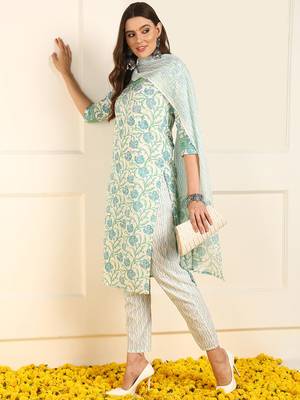 women white pure cotton floral printed straight kurta trouser with dupatta 3