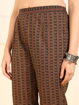 women brown pure cotton ethnic motifs embroidered straight kurta trouser with dupatta 5