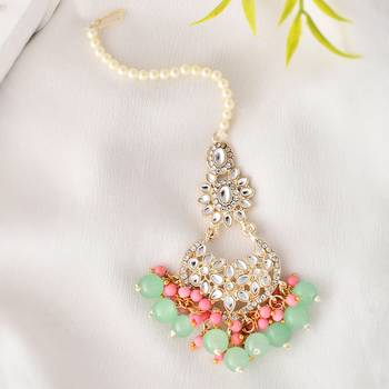 Sasha  traditional pearl & kundan studded maang tikka for women/girls 1