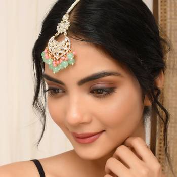 Sasha  traditional pearl & kundan studded maang tikka for women/girls 2