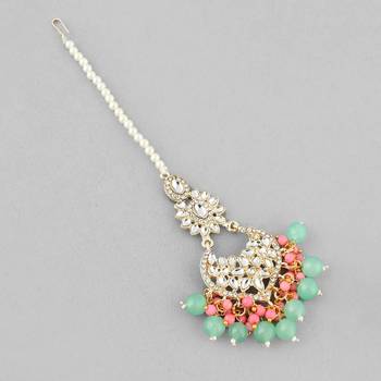 Sasha  traditional pearl & kundan studded maang tikka for women/girls 3