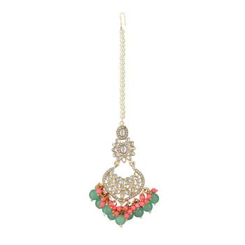 Sasha  traditional pearl & kundan studded maang tikka for women/girls 4