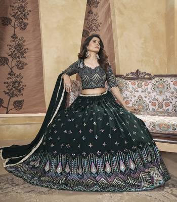 GREEN PIGMENT FOIL WORK GEORGETTE DESIGNER WEDDING PARTY WEAR FESTIVAL STITCHED LEHENGA CHOLI DUPATTA 2
