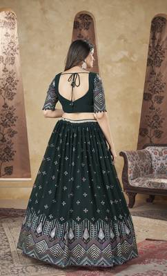 GREEN PIGMENT FOIL WORK GEORGETTE DESIGNER WEDDING PARTY WEAR FESTIVAL STITCHED LEHENGA CHOLI DUPATTA 3
