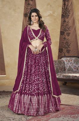 RANI PINK PIGMENT FOIL WORK GEORGETTE DESIGNER WEDDING PARTY WEAR FESTIVAL STITCHED LEHENGA CHOLI DUPATTA 1
