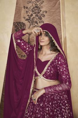 RANI PINK PIGMENT FOIL WORK GEORGETTE DESIGNER WEDDING PARTY WEAR FESTIVAL STITCHED LEHENGA CHOLI DUPATTA 2