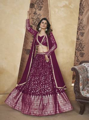 RANI PINK PIGMENT FOIL WORK GEORGETTE DESIGNER WEDDING PARTY WEAR FESTIVAL STITCHED LEHENGA CHOLI DUPATTA 4