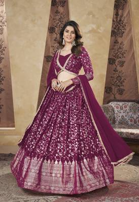 RANI PINK PIGMENT FOIL WORK GEORGETTE DESIGNER WEDDING PARTY WEAR FESTIVAL STITCHED LEHENGA CHOLI DUPATTA 5