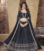 NAVY BLUE PIGMENT FOIL WORK GEORGETTE DESIGNER WEDDING PARTY WEAR FESTIVAL STITCHED LEHENGA CHOLI DUPATTA