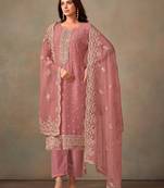 Peach organza resham embroidery straight suits