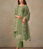 Olive organza resham embroidery straight suits