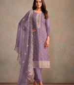 Lavender organza resham embroidery straight suits