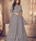 Grey georgette resham embroidery pakistani salwar kameez