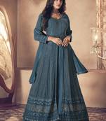 Teal georgette resham embroidery pakistani salwar kameez