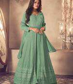 Turquoise georgette resham embroidery pakistani salwar kameez